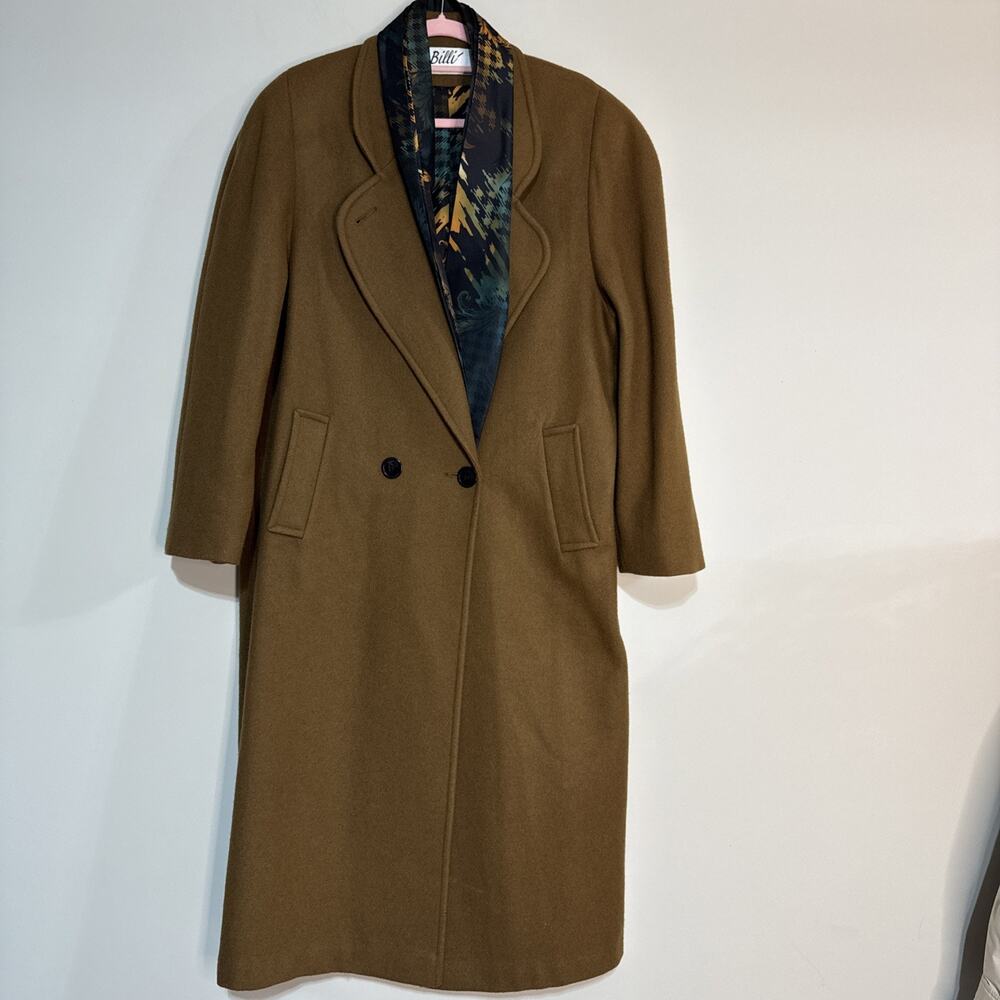 Billi By Billycoat Womens Brown Trench Coat Wool Blend‎ Button Front Peak Lapel